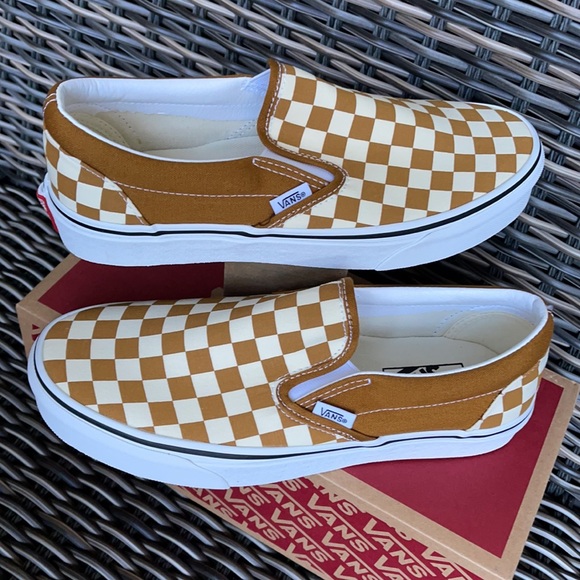 Vans Classic Slip-On Checkerboard Goldenbrown/True White MENS - Picture 11 of 16